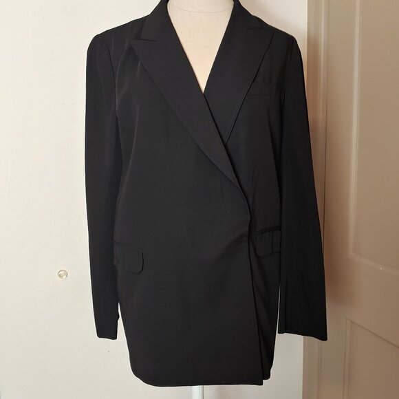 J. Crew Black Double Breasted Flat Front Wrap Blazer Hidden Button Jacket - Picture 2 of 8